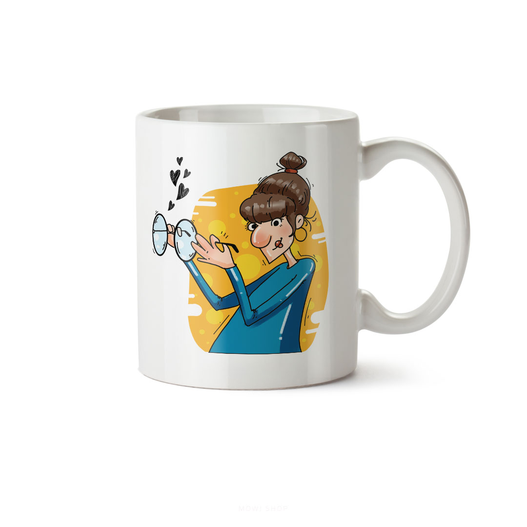 ماگ سرامیکی ساده طرح دخترانه دختر عینکی کد MUG-149