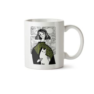 ماگ سرامیکی ساده طرح دخترانه فانتزی دختر و گربه کد MUG-155